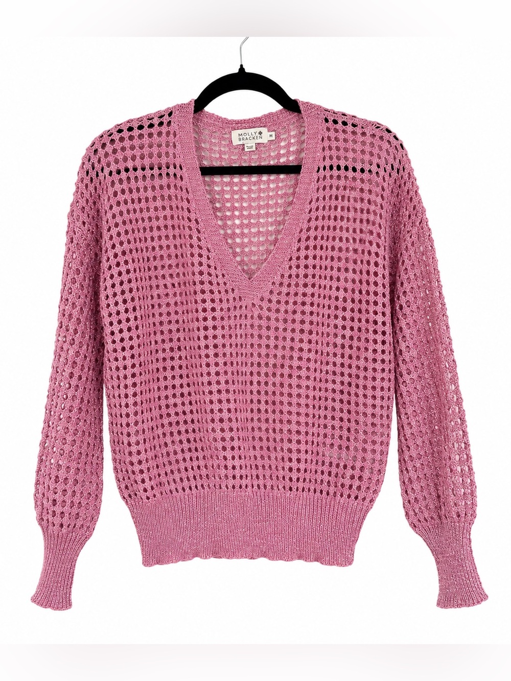 Molly Bracken Dusty Rose Open-Knit V-Neck Sweater